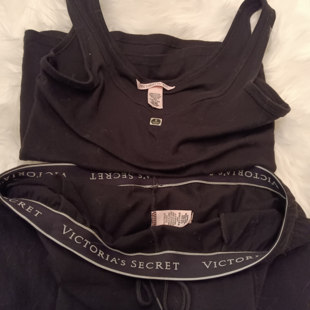 Victoria's Secret Black Cotton Tank Top And  Draw String pants Combo Set